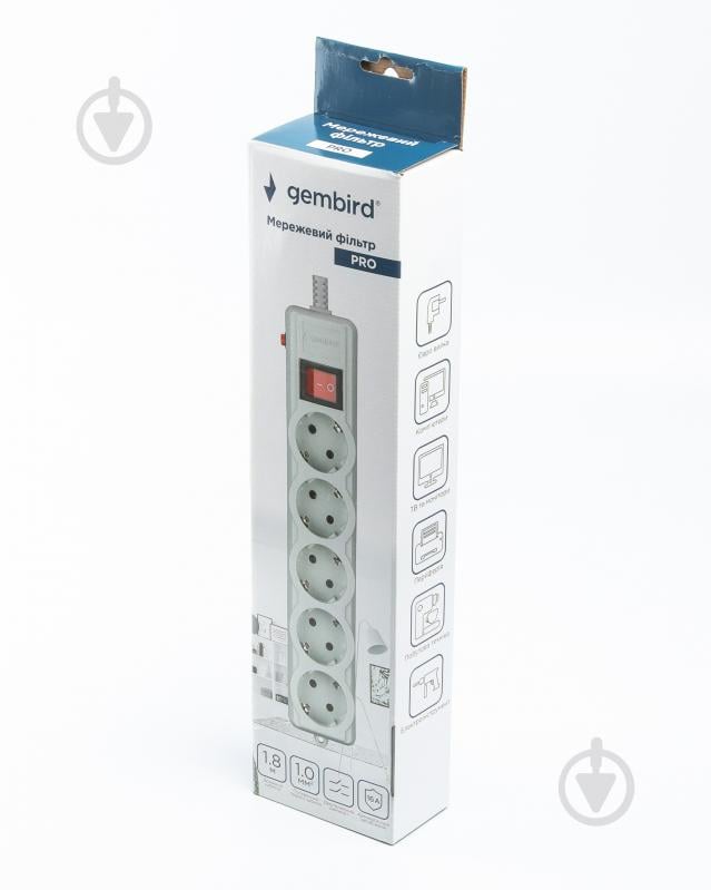 Мережевий фільтр Gembird SPG5-G-6G-PRO із заземленням 5 гн. сірий 1,8 м SPG5-G-6G-PRO - фото 4
