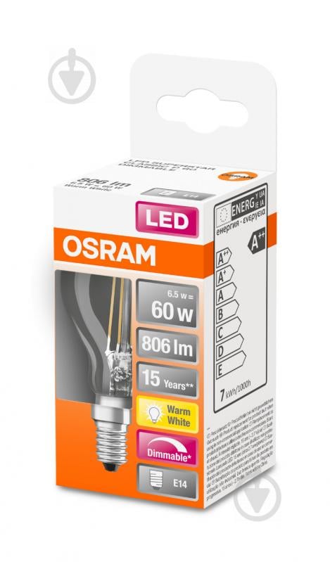 Лампа светодиодная Osram Retrofit Classic P Dim 6,5 Вт P45 прозрачная E14 220 В 2700 К - фото 3