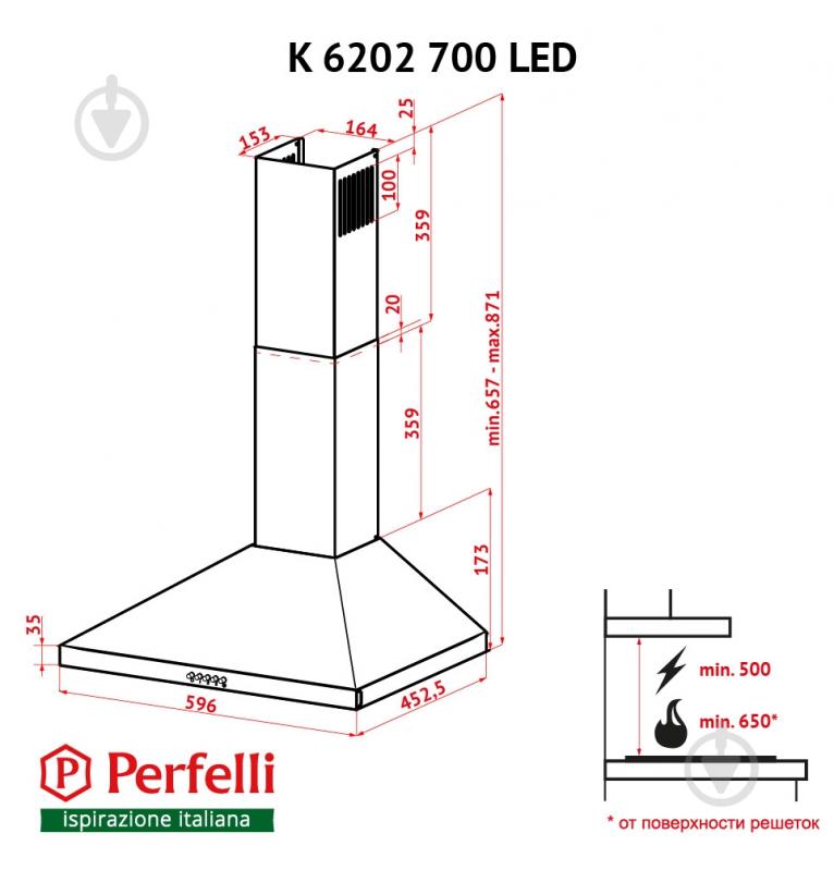 УЦЕНКА! Вытяжка Perfelli K 6202 BL 700 LED (УЦ №17) - фото 11 УЦЕНКА! Вытяжка Perfelli K 6202 BL 700 LED (УЦ №17) - фото 11