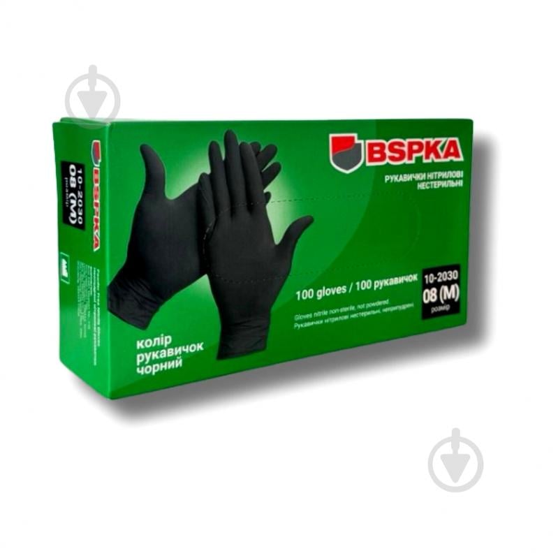 Перчатки медицинские BSPKA нитриловые черные р.M 100 шт./уп. - фото 1