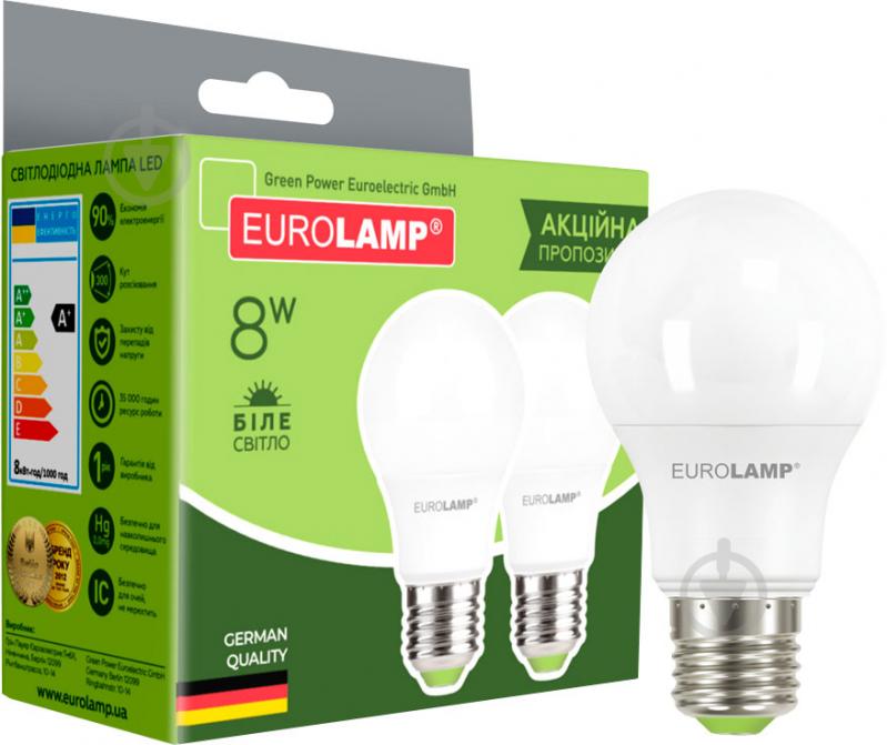 Лампа светодиодная Eurolamp MLP-LED-A60-08274(E) 2 шт./уп. 8 Вт A60 матовая E27 220 В 4000 К - фото 1