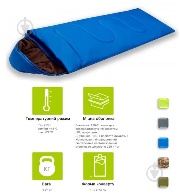 Спальний мішок GF Champion з капюшоном Humble (min +5 ° C / комфорт +15 ° C / max +22 ° C) блакитний - фото 3 Спальний мішок GF Champion з капюшоном Humble (min +5 ° C / комфорт +15 ° C / max +22 ° C) блакитний - фото 3