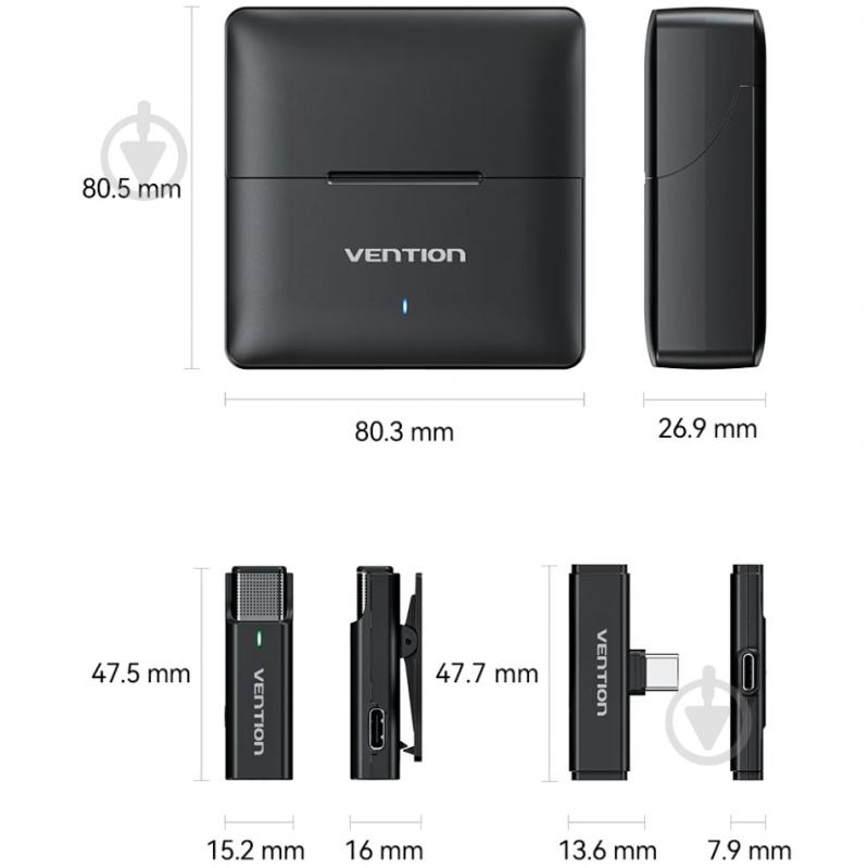 Мікрофон Vention USB-C 2-Pack Wireless Lavalier with Charging Case (NCAB0) - фото 3