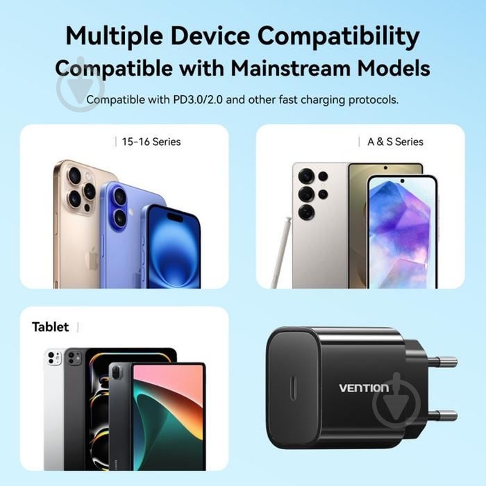Зарядное устройство Vention 1xUSB-C 20W + USB-C cable М-М Black - фото 5