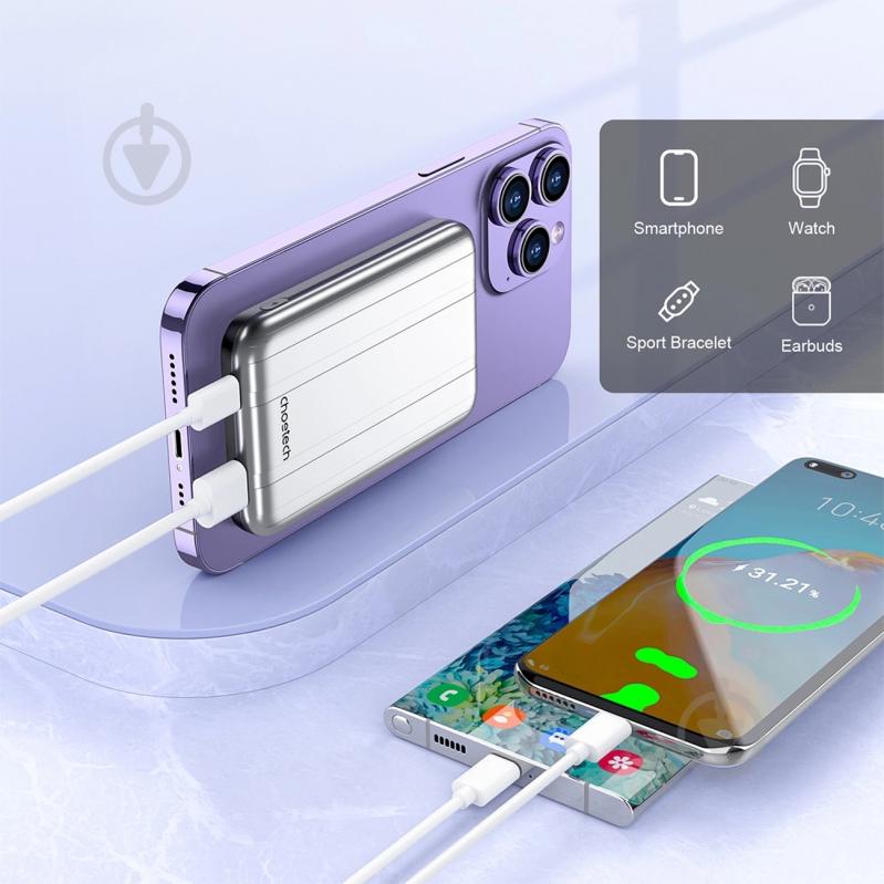 Повербанк Choetech Magnetic Wireless 5000 mAh silver (6932112104779) - фото 4
