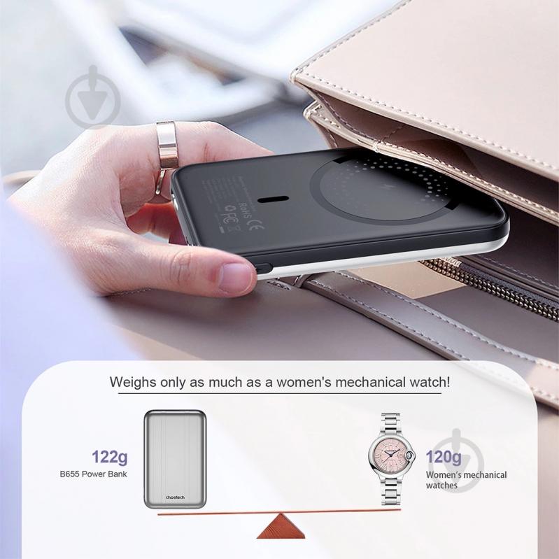 Повербанк Choetech Magnetic Wireless 5000 mAh silver (6932112104779) - фото 6