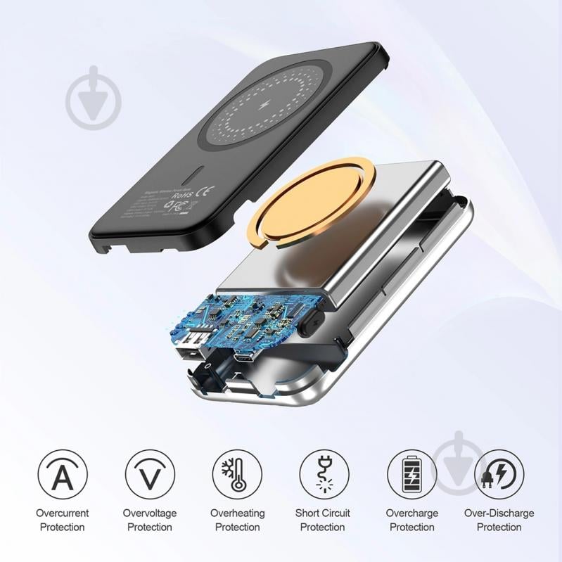 Повербанк Choetech Magnetic Wireless 5000 mAh silver (6932112104779) - фото 7