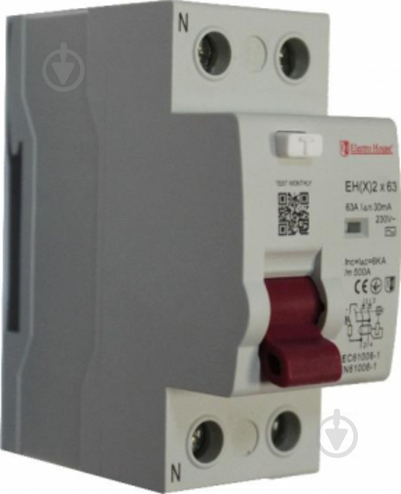 Устройство защитного отключения ElectroHouse 2P 63A 30mA 230-400V IP20 EH(x) 2x63 - фото 1