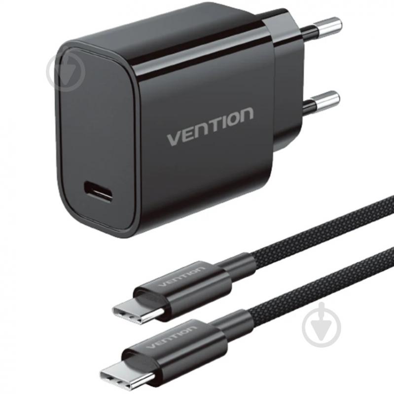 Зарядное устройство Vention 1xUSB-C 30W + USB-C cable М-М Black - фото 1 Зарядное устройство Vention 1xUSB-C 30W + USB-C cable М-М Black - фото 1
