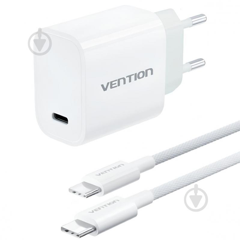 Зарядное устройство Vention 1xUSB-C 30W + USB-C cable М-М White - фото 1