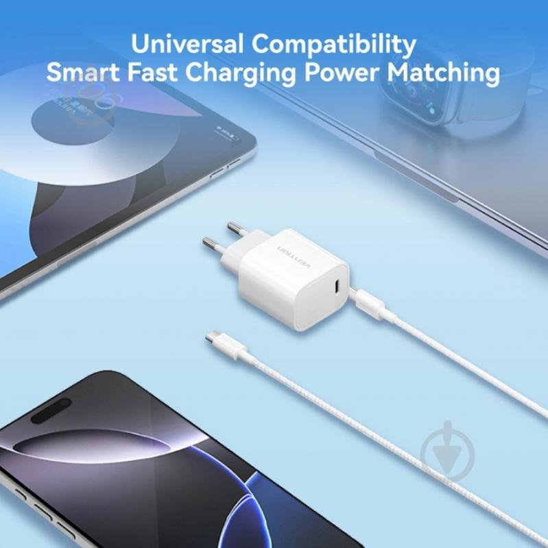 Зарядное устройство Vention 1xUSB-C 30W + USB-C cable М-М White - фото 3
