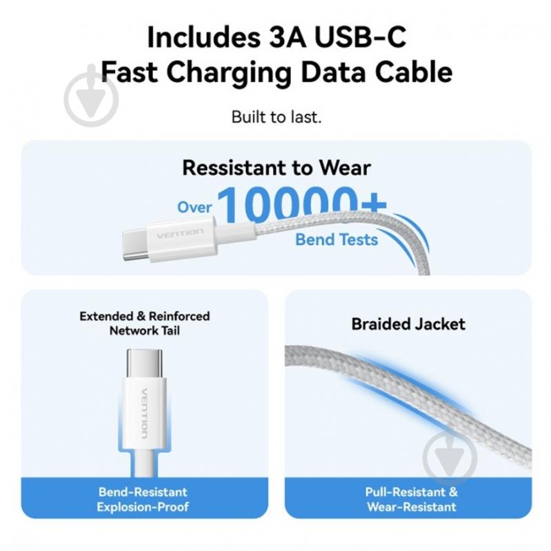 Зарядное устройство Vention 1xUSB-C 30W + USB-C cable М-М White - фото 4