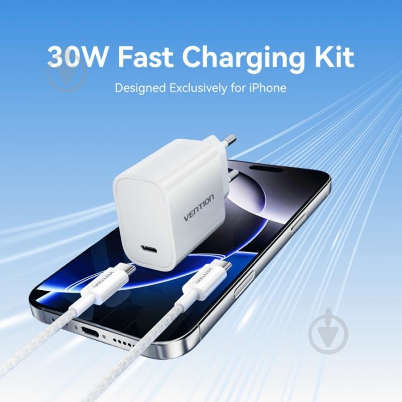 Зарядное устройство Vention 1xUSB-C 30W + USB-C cable М-М White - фото 6