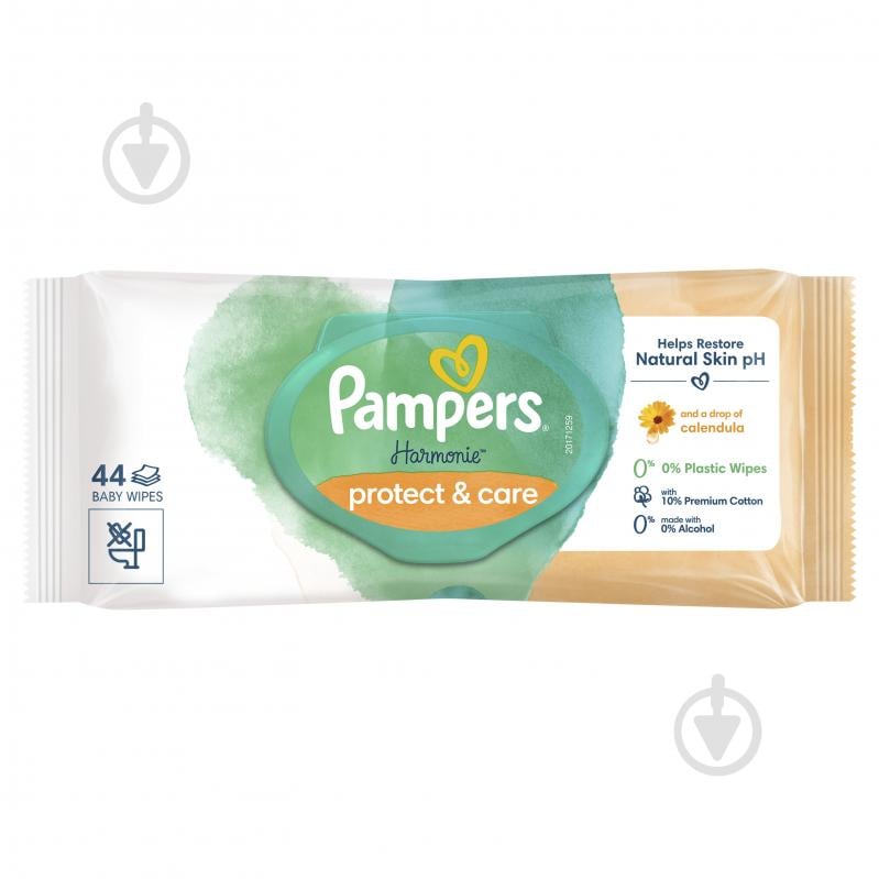 Дитячі вологі серветки Pampers Harmonie Protect&Care з календулою 44 шт. - фото 2