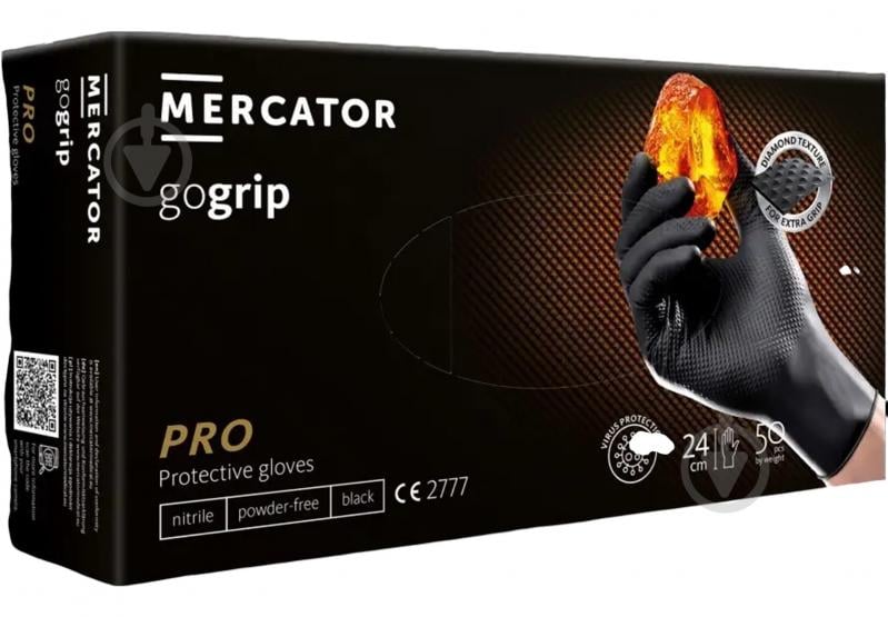 Перчатки одноразовые Mercator Medical Go Grip нитриловые черные р.L 50 шт./уп. - фото 1