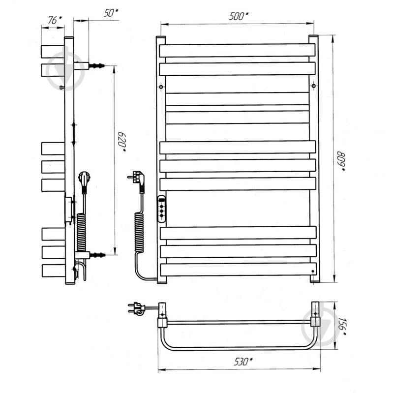 Рушникосушарка електрична Rhein Texas S10 500 х 800 E L PE/MAT RAL9005 250W Wi-Fi - фото 6