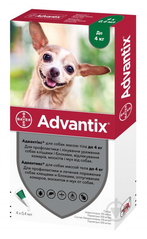 Краплі Bayer від бліх та кліщів для собак Advantix (за 1 п-тку 4 в уп.) 91007 /10265 шт. 0,4 мл - фото 1