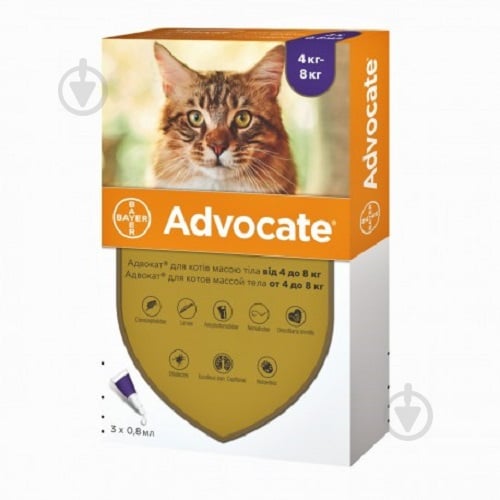 Краплі Bayer від бліх та кліщів для котів Advocate від 4-8 кг (за 1 п-ку) 0,8 мл - фото 1