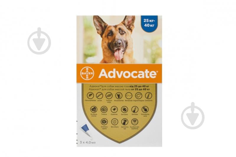 Капли Bayer для собак Advocate (за 1 пипетку 4 мл, 3 в уп.) от 25-40 кг 91030 4 мл - фото 1