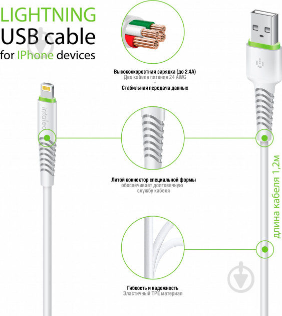 Кабель Intaleo USB – Apple Lightning 1,2 м белый - фото 3