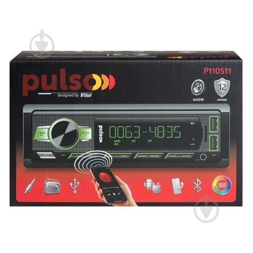 Автомагнитола PULSO RGB, USB, FM, RCA, LCD (P110511) - фото 6