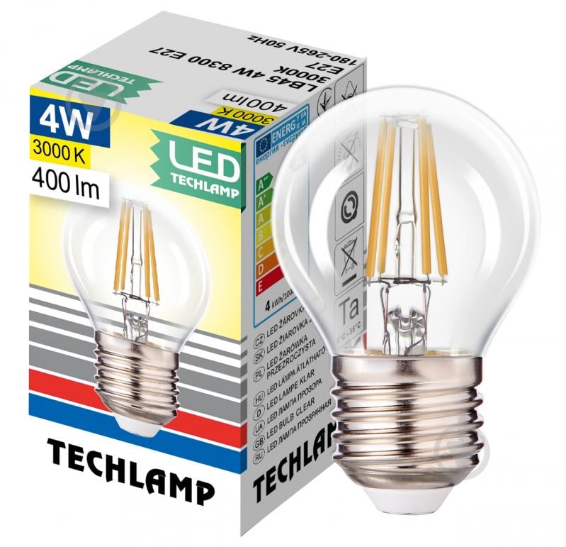 Лампа светодиодная Techlamp Classic P45 4 Вт E27 3000 К 220 В прозрачная - фото 1