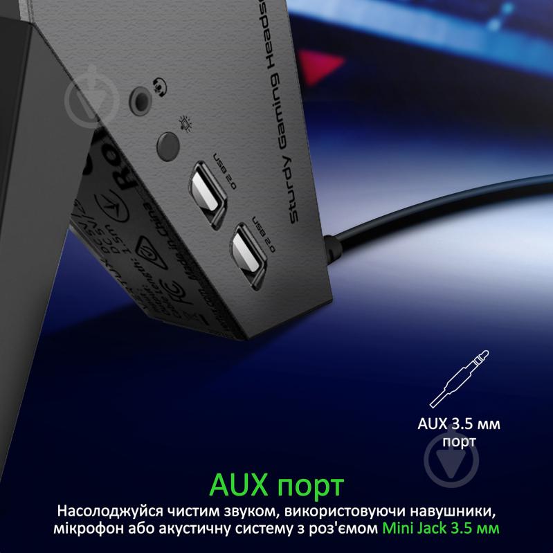 USB-хаб Vertux USB хаб Zulu 2xUSB 2.0/AUX 3.5 мм з підставкою для навушників Black - фото 4