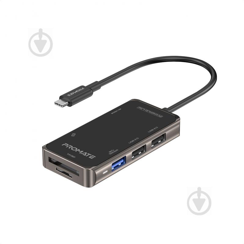 USB-хаб Promate USB-C хаб 7-в-1 PrimeHub-Lite HDMI/USB-C/USB 3.0/2xUSB 2.0/SD/MicroSD Grey - фото 1