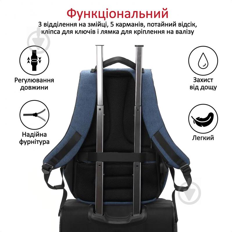 Рюкзак для ноутбука Promate Defender-16 15.6" blue (defender-16.blue) антивор - фото 7