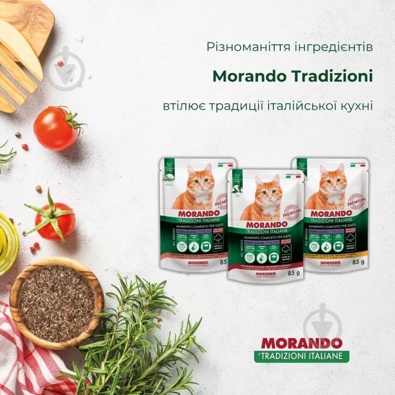 Корм вологий беззерновий для стерилізованих котів Morando Tradizioni Sterilized шматочки в желе з лососем та тунцем 85 г - фото 2