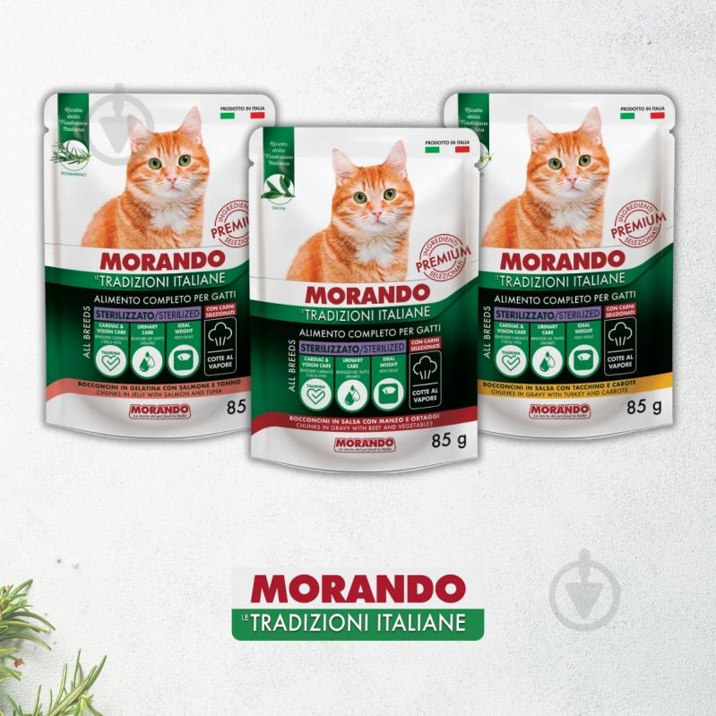 Корм вологий беззерновий для стерилізованих котів Morando Tradizioni Sterilized шматочки в желе з лососем та тунцем 85 г - фото 5