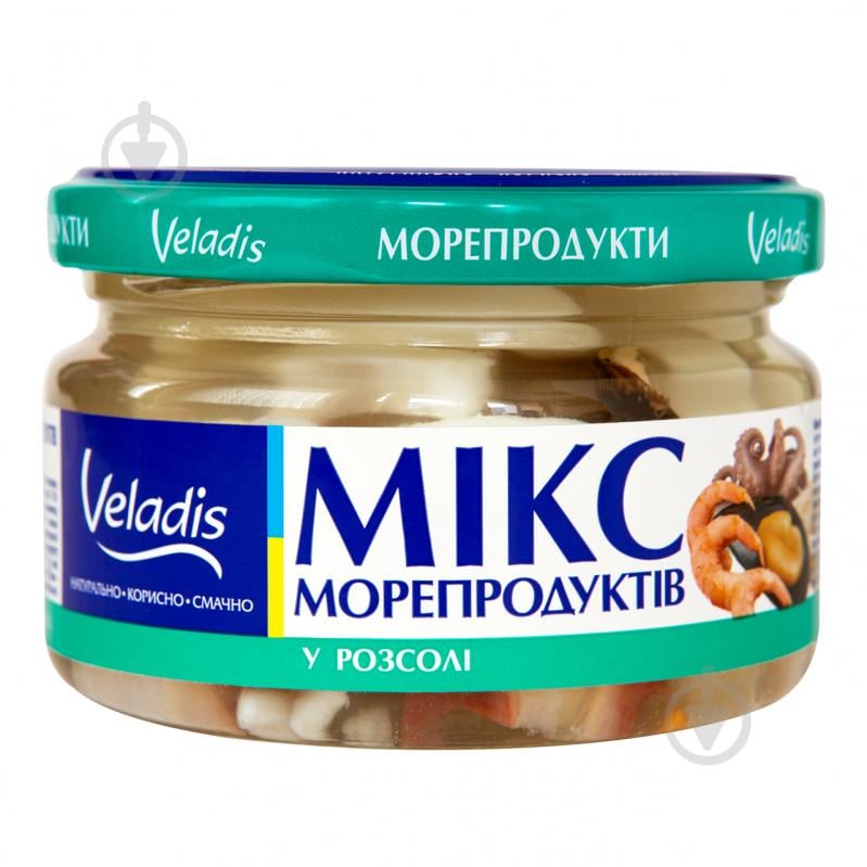 Мидии Veladis Микс морепродуктов в рассоле с/б 200 г - фото 1