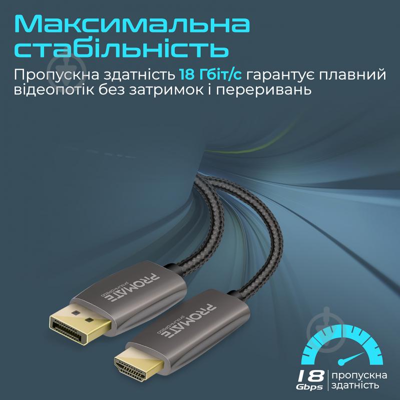 Кабель Promate ProLink-DP200 DisplayPort to HDMI 2 м 2 м черный (prolink-dp200.black) - фото 4