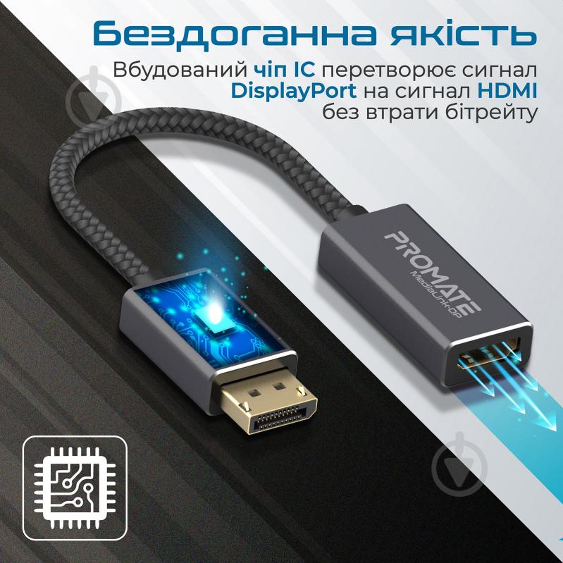 Адаптер Promate MediaLink-DP DisplayPort to HDMI 0,2 м черный (medialink-dp.black) - фото 3