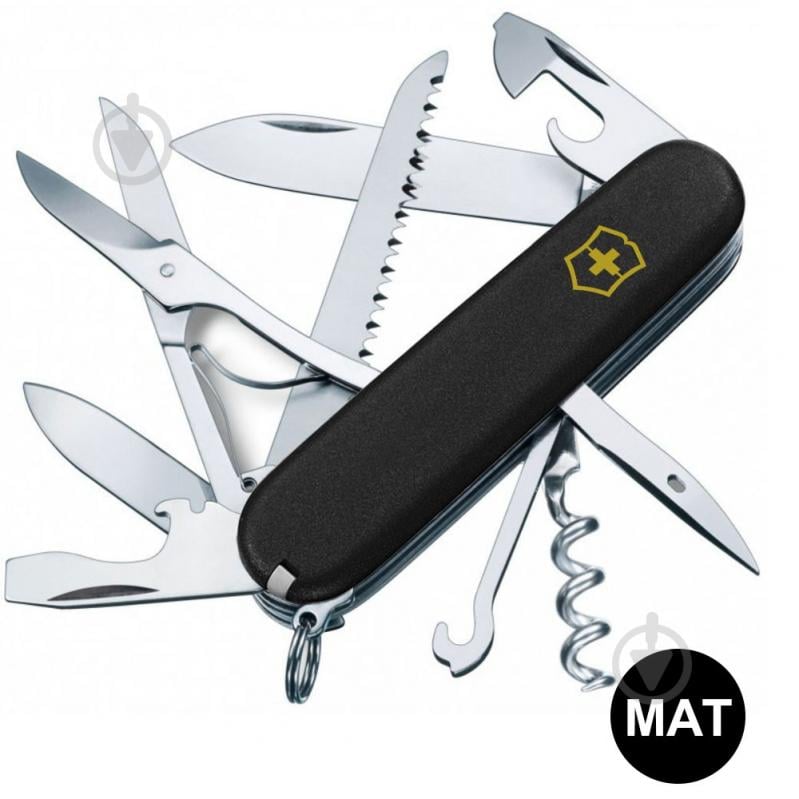 Ніж швейцарський Victorinox HUNTSMAN MAT чорний матовий лак з жовт.лого 1.3713.3.M0008p 100028 - фото 1