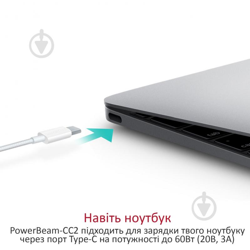 Кабель Promate PowerBeam-CC2 Type-C – Type-C 2 м white (powerbeam-cc2.white) - фото 3 Кабель Promate PowerBeam-CC2 Type-C – Type-C 2 м white (powerbeam-cc2.white) - фото 3