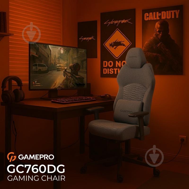 Крісло ігрове GamePro GC760DG Dark grey fabric сірий - фото 10