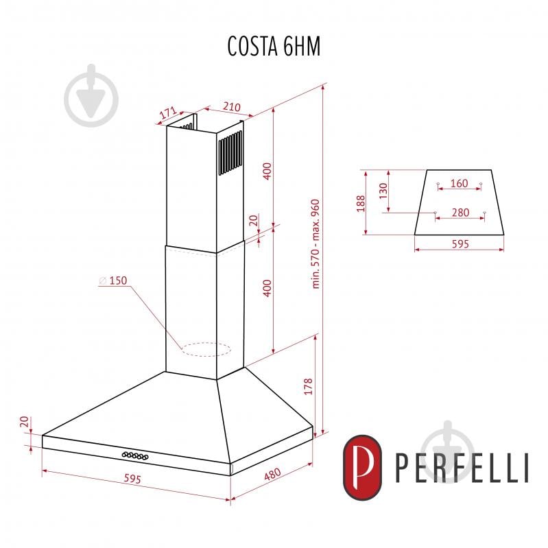 Витяжка Perfelli COSTA 6HM INOX - фото 11 Витяжка Perfelli COSTA 6HM INOX - фото 11