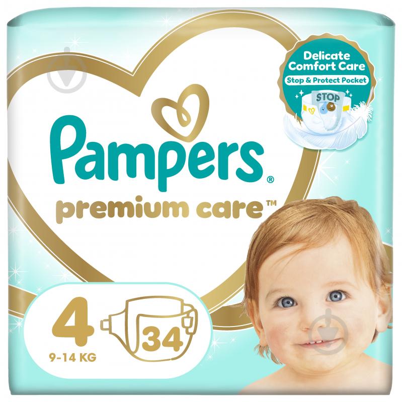 Підгузки Pampers Premium Care Розмір 4 9-14 кг 34 шт. - фото 1 Підгузки Pampers Premium Care Розмір 4 9-14 кг 34 шт. - фото 1