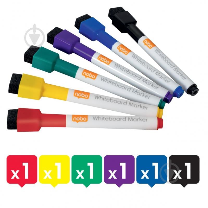 Набор маркеров Nobo для доски 2-4 мм 6 шт. 1903792 разноцветный - фото 1