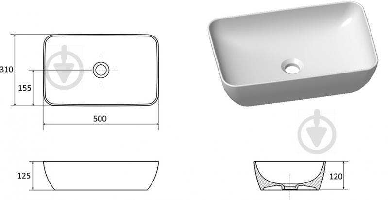 Умывальник-чаша Ravak UNI 500 R SLIM XJX01150001 - фото 2