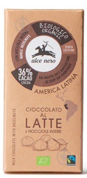 Молочний шоколад TM Alce Nero з лісовим горіхом Fairtrade America Latina 100 г - фото 1