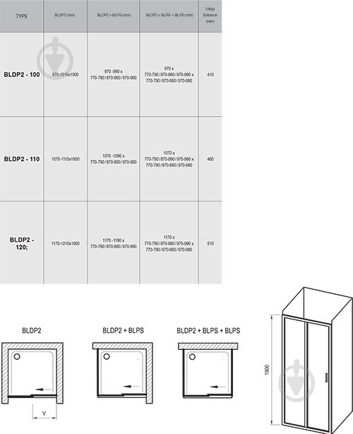 Душевые двери Ravak BLDP2-110 RL белый + Grape - фото 2