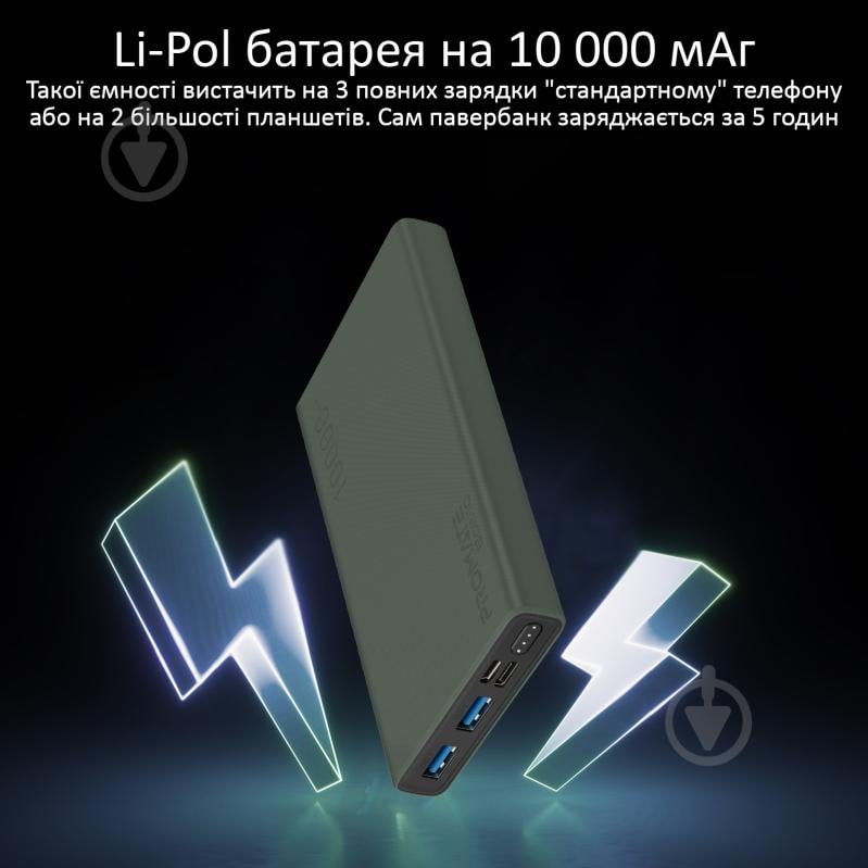 Повербанк Promate 10Вт 2xUSB 10000 mAh (bolt-10.midnightgreen) - фото 3