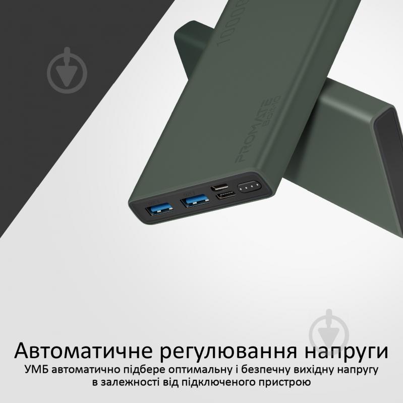 Повербанк Promate 10Вт 2xUSB 10000 mAh (bolt-10.midnightgreen) - фото 5