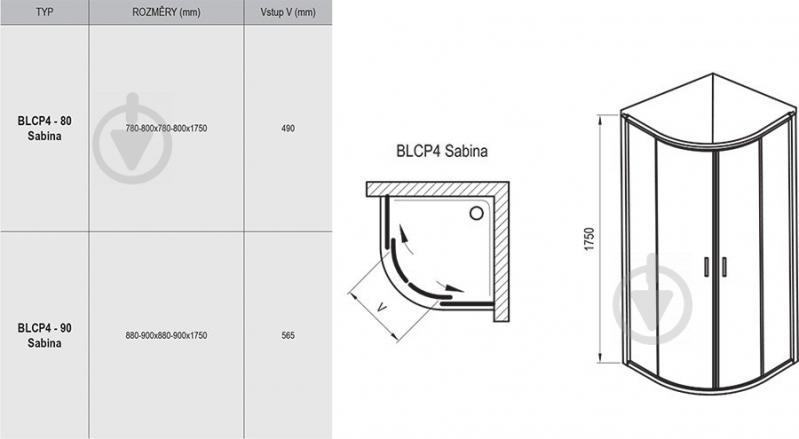 Душова кабіна Ravak BLCP4-80 SABINA полір. алюм.+Transparent - фото 2
