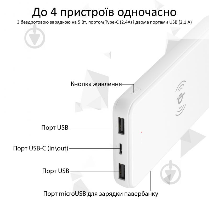 Повербанк Promate з бездротовою зарядкою 10000 mAh (auravolt-10+.white) - фото 4