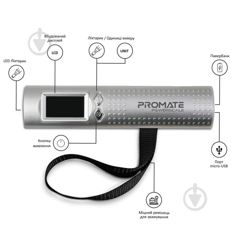 Ваги Promate PowerScale з функцією повербанка 2600 mAh Silver - фото 6 Ваги Promate PowerScale з функцією повербанка 2600 mAh Silver - фото 6