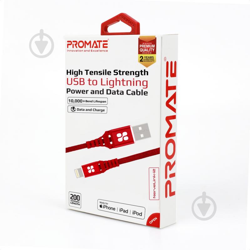 Кабель Promate NerveLink-i2 USB-Lightning 2.4А 2 м червоний (nervelink-i2.red) - фото 6