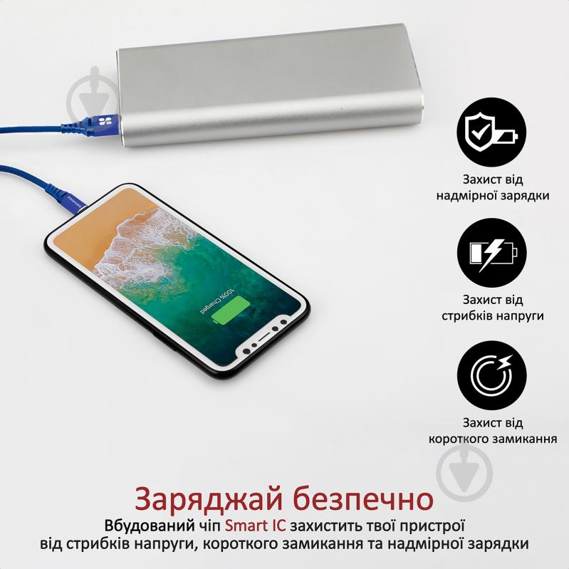 Кабель Promate NerveLink-i2 USB-Lightning 2.4А 2 м (nervelink-i2.blue) - фото 5